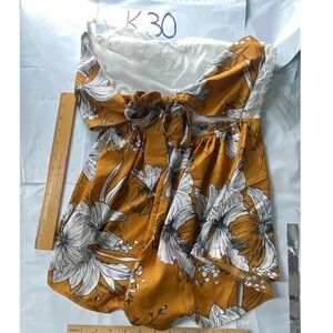 Womens Mustard Floral Print Wrap Dress Tie Waist Lace Trim Boho Festival Size s